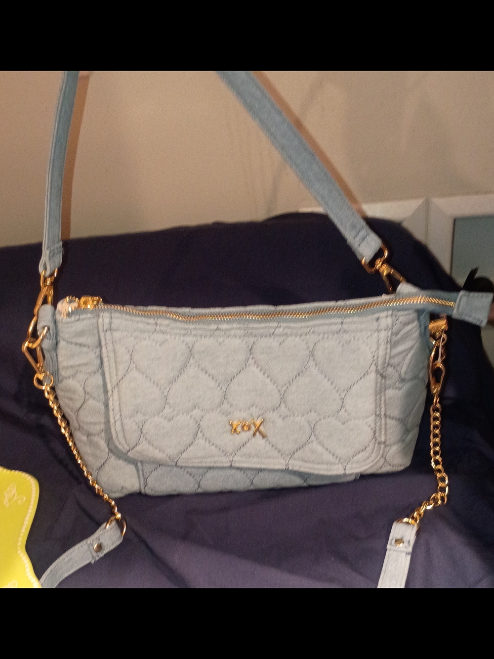 Betsey Johnson Light Blue Quilted Crossbody with Gold Chain